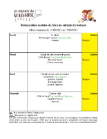 Restauration scolaire du Sivu du 11 au 15 septembre